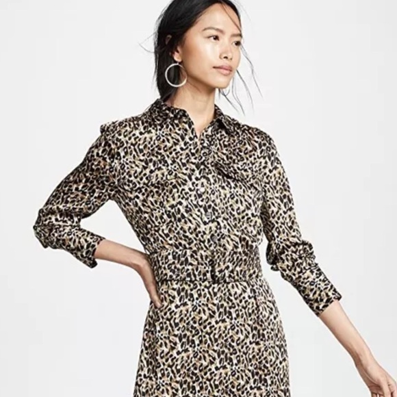 Equipment Femme Brown Black Leopard Print Shirt Mini Dress Long Sleeves Sz S - Picture 2 of 13